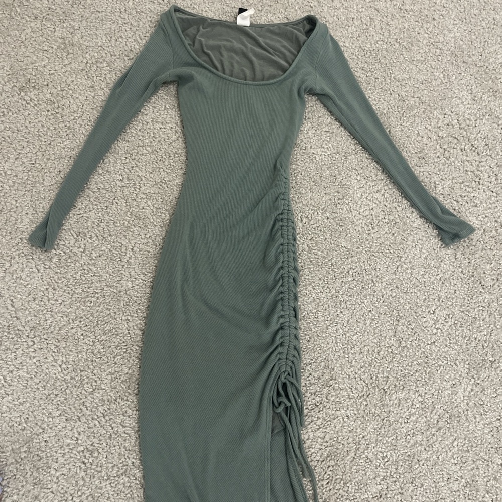 Windsor Green Asymmetrical Ruched Bodycon Dress